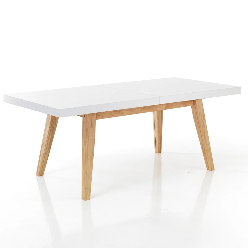 Tavolo da pranzo moderno allungabile in legno massello colore rovere gambe bianche cm 180/360x85x78h