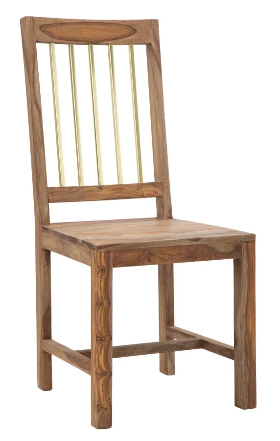 Set da 2 - Sedia classica in legno massello Sheesham con listelli in metallo dorato cm 45x50x100h