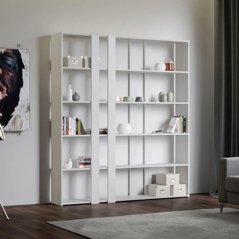 Climene - Libreria design moderno in legno con 5 ripiani cm 178x34x204h - vari colori