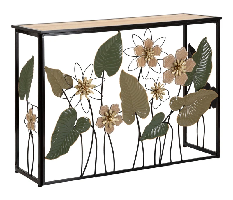Console Spring 108x36,8x80 cm in Ferro e MDF e Vetro Multicolor