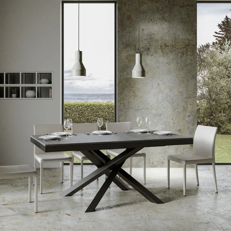 Algeri Evolution - Tavolo da pranzo allungabile piano in legno gambe antracite - Vari modelli