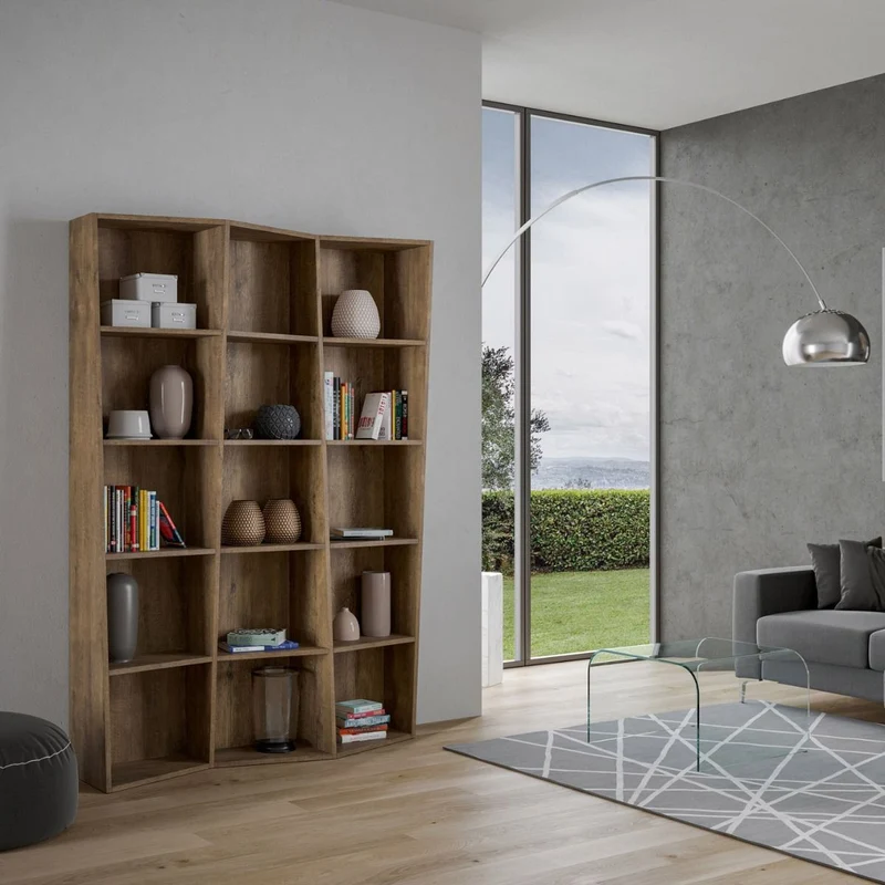 Desir - Libreria asimmetrica design moderno da salotto in legno vani a giorno - vari modelli