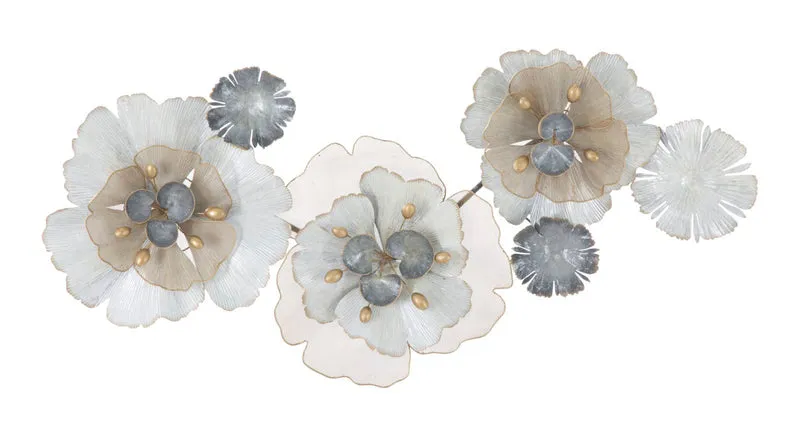 Pannello da parete decorativo con fiori in metallo 3D lavorato cm 119x8x60h