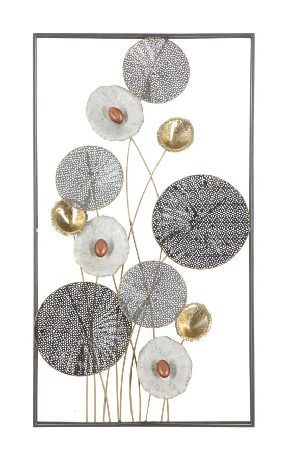 Decorazione da parete in metallo lavorato con fiori design moderno cm 50x6x90h