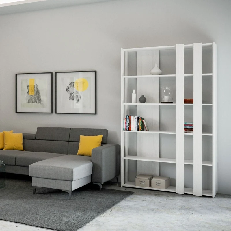 Davina Small - Libreria da salotto moderna 5 ripiani in legno cm 120x34x204h - vari colori