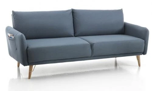 Divano letto 3 posti da soggiorno in similpelle colore blu cm 210x86x86h