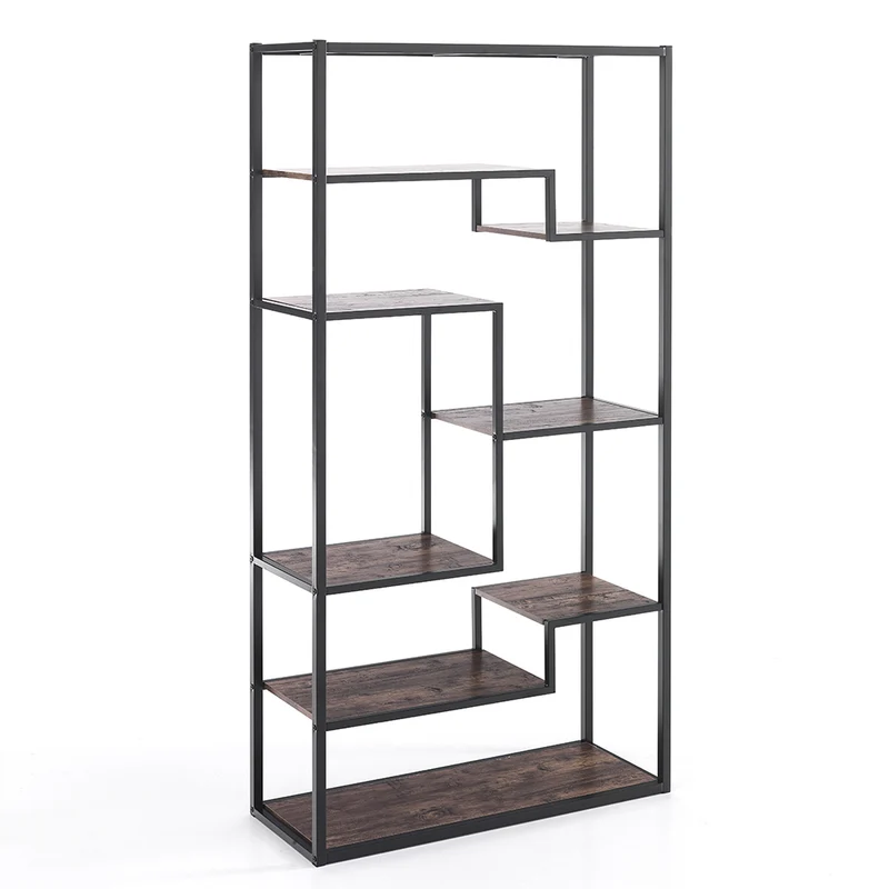 Scaffale libreria in metallo e legno stile industriale 8 ripiani cm 80x30x160h