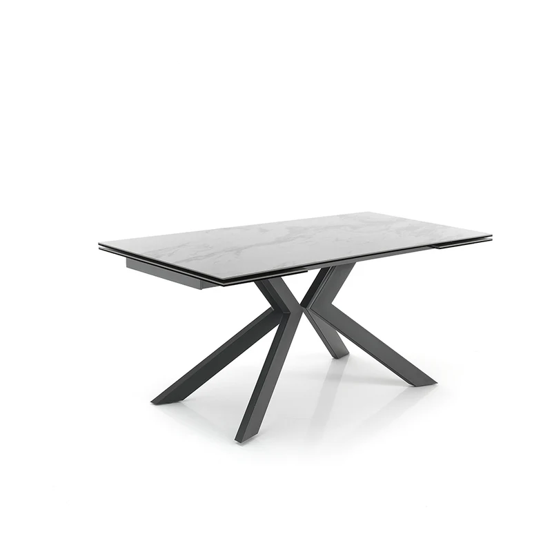 Tavolo da pranzo allungabile piano in vetro e ceramica effetto marmo cm 160/240x90x76h