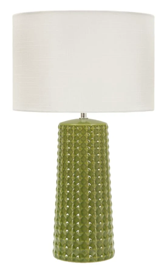 Lampada da Tavolo Gliss Verde Ø30x52 cm in Ceramica e Ferro e Tessuto Verde e Bianco