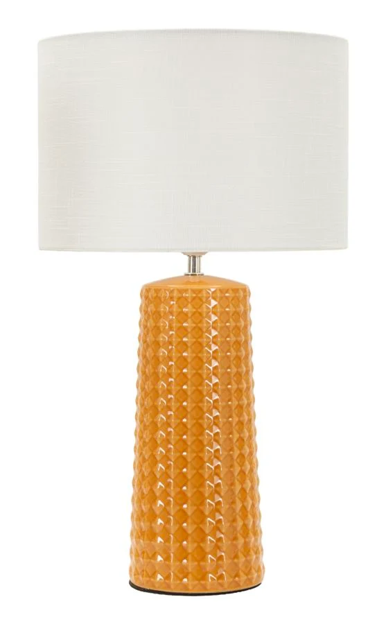 Lampada da Tavolo Gliss Senape Ø30x52 cm in Ceramica e Ferro e Tessuto Senape e Bianco