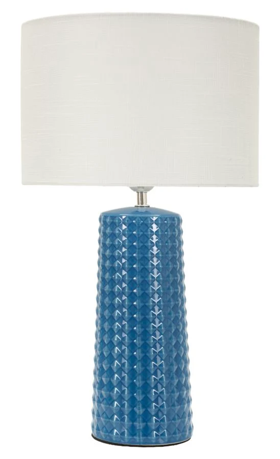 Lampada da Tavolo Gliss Blu Ø30x52 cm in Ceramica e Ferro e Tessuto Blu e Bianco