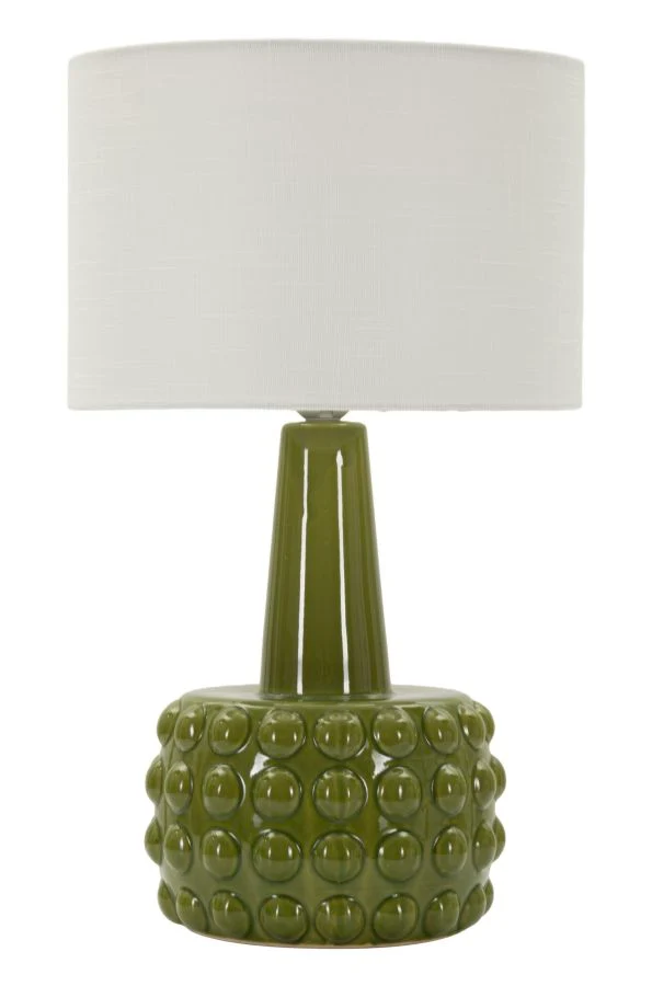 Lampada da Tavolo Gress Verde Ø30x51,5 cm in Ceramica e Ferro e Tessuto Verde e Bianco