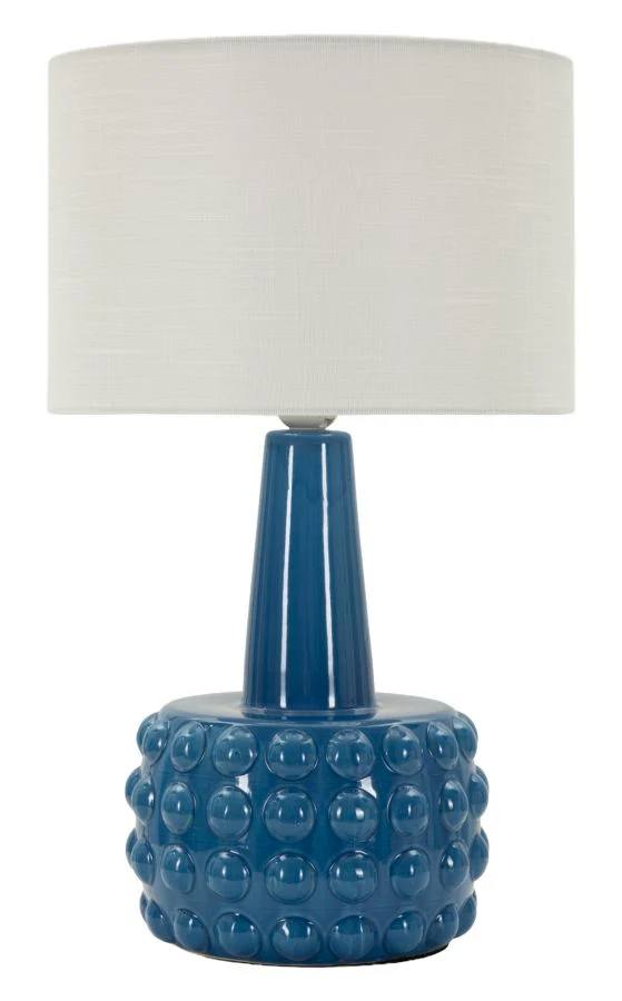 Lampada da Tavolo Gress Blu Ø30x51,5 cm in Ceramica e Ferro e Tessuto Blu e Bianco