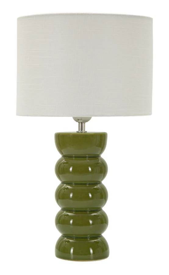 Lampada da Tavolo Torr Verde Ø25x46 cm in Ceramica e Ferro e Tessuto Verde e Bianco