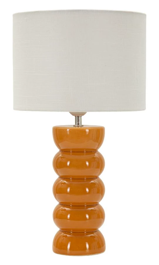 Lampada da Tavolo Torr Senape Ø25x46 cm in Ceramica e Ferro e Tessuto Senape e Bianco