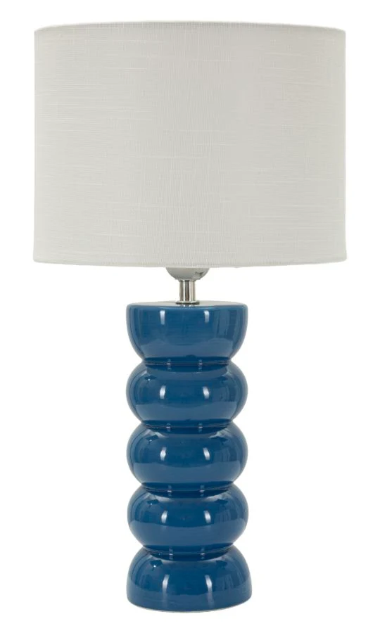 Lampada da Tavolo Torr Blu Ø25x46 cm in Ceramica e Ferro e Tessuto Blu e Bianco