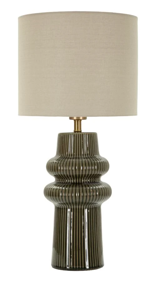 Lampada da Tavolo Harmony Ø30x64,5 cm in Ceramica e Ferro e Tessuto Verde