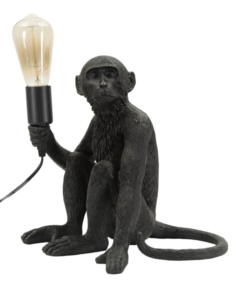 Lampada da Tavolo Monkey Seduta Nero 33x33x32 cm in Resina Nero e Oro