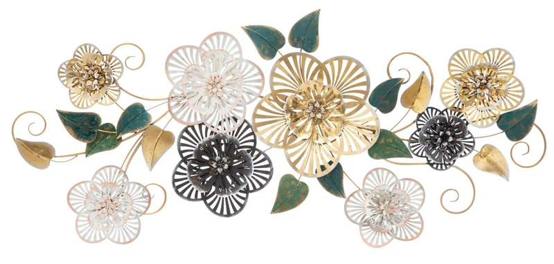 Pannello design da parete in metallo 3D con fiori lavorati cm 118x4x58h