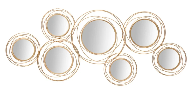 Pannello design da parete con specchi in metallo dorato cm 124x4x53h
