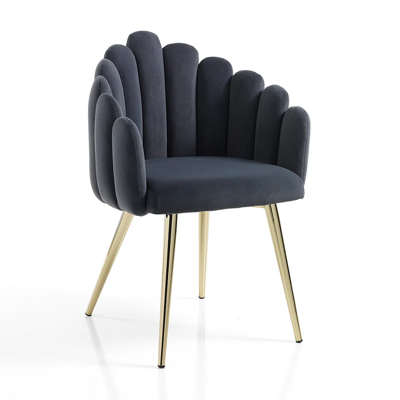 Poltroncina design in velluto grigio gambe in metallo dorato cm 60x58x85h