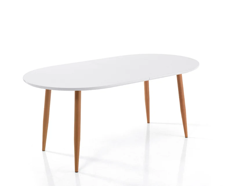 Tavolo ovale allungabile in metallo e legno bianco e rovere cm 160/220x90x75h
