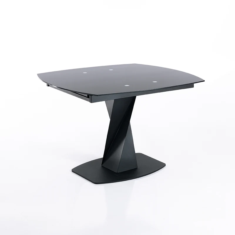 Tavolo moderno allungabile base in metallo e piano in vetro colore nero cm 105/165x95x77h