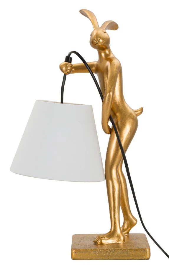 Lampada da Tavolo Rabbit Stand 26x16x47 cm in Resina e Ferro e Tessuto Oro e Bianco
