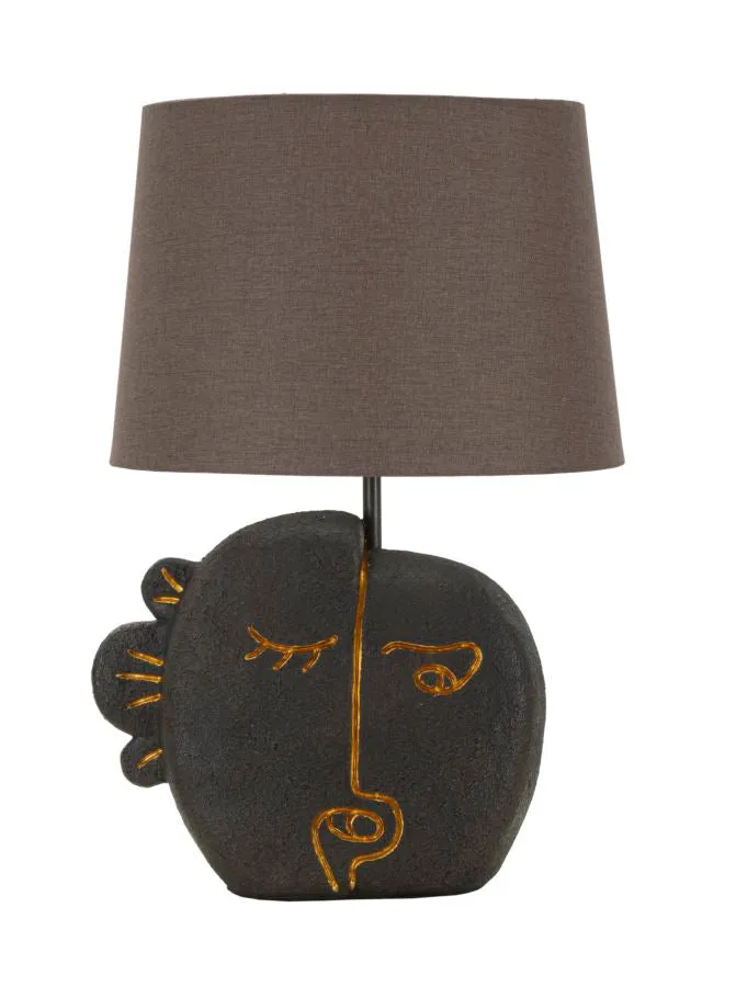 Lampada da Tavolo Tribal Ø27,5x39,5 cm in Resina e Ferro e Tessuto Marrone e Oro