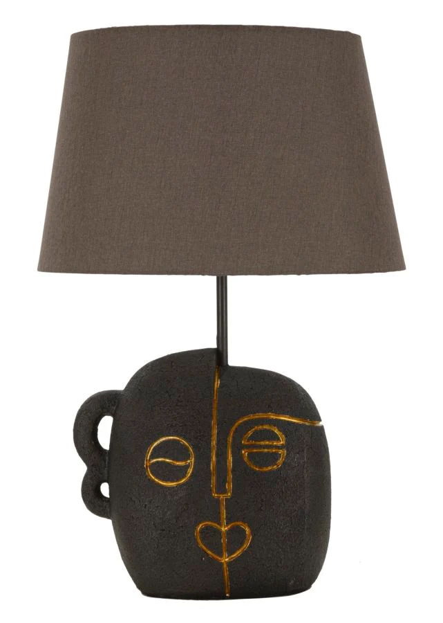 Lampada da Tavolo Tribal Ø30,5x46 cm in Resina e Ferro e Tessuto Marrone e Oro