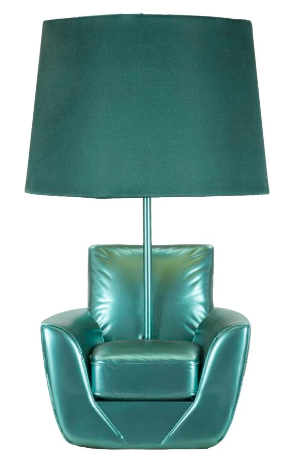 Lampada da Comodino Midcentury Turchese Ø26x43 cm in Resina e Ferro e Tessuto Turchese