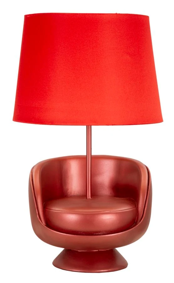 Lampada da Comodino Midcentury Rossa Ø26x43 cm in Resina e Ferro e Tessuto Rosso