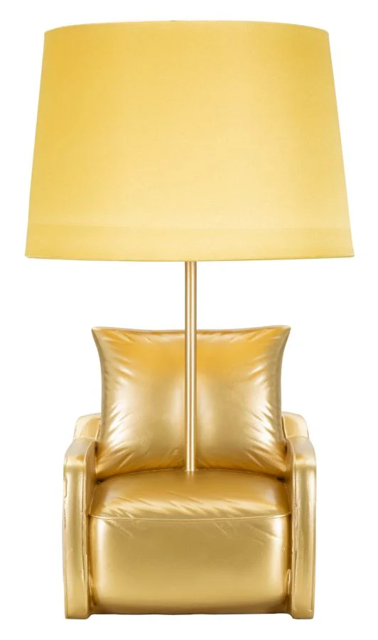 Lampada da Comodino Midcentury Gialla Ø26x46 cm in Resina e Ferro e Tessuto Oro