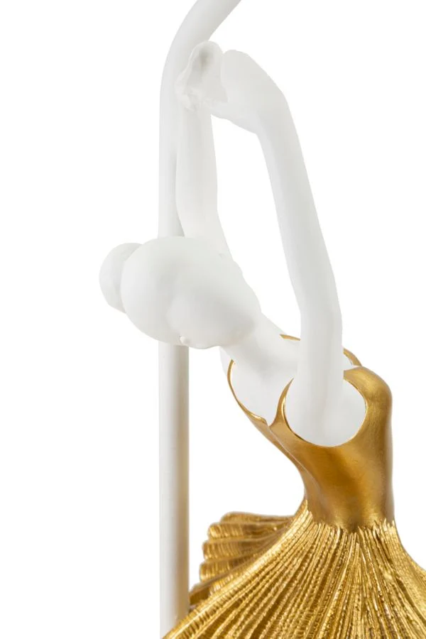 Lampada da Tavolo Ballerina Ø28x64 cm in Resina e Ferro e Tessuto Oro e Bianco