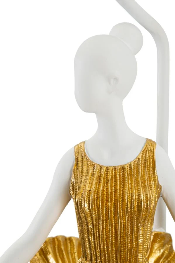 Lampada da Tavolo Ballerina Ø30x90,5 cm in Resina e Ferro e Tessuto Oro e Bianco