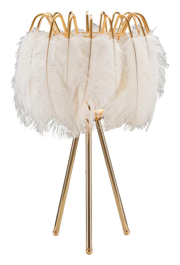 Lampada da Tavolo Feather Stand Ø40x60 cm in Ferro e Plastica Oro e Bianco