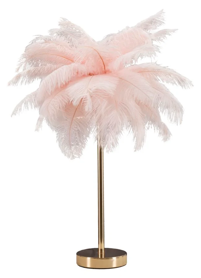 Lampada da Tavolo Palm Rosa Ø40x55 cm in Ferro e Plastica Rosa e Oro