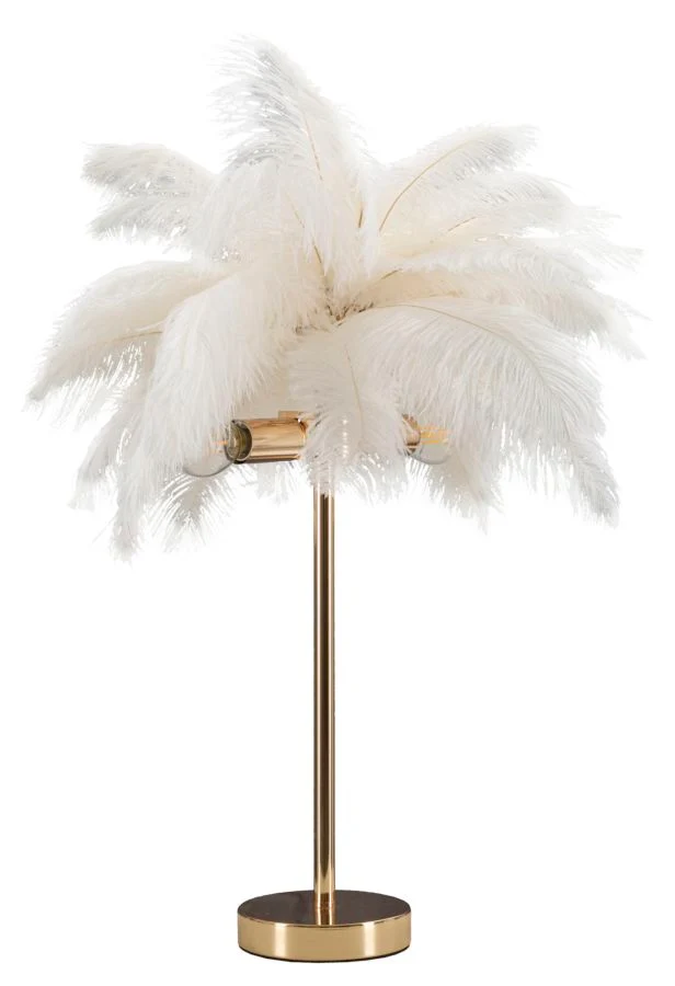 Lampada da Tavolo Palm Bianca Ø40x55 cm in Ferro e Plastica Oro e Bianco