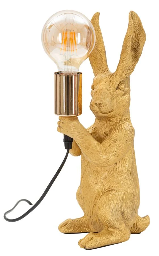 Lampada da Tavolo Rubbit 13x17x35,5 cm in Resina e Ferro e Carta e Tessuto Oro