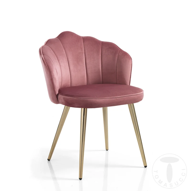 Set da 4 Sedia design modello fiore in velluto gambe in metallo dorato cm 57x58x78h - vari colori