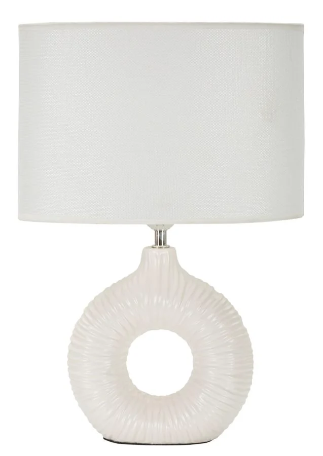 Lampada da Tavolo Seta Bianca 28,5x15x43 cm in Ceramica e Ferro e Tessuto Bianco