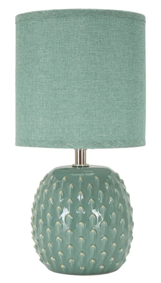 Lampada da Comodino Pontus Turchese Ø14x27 cm in Ceramica e Ferro e Tessuto Azzurro