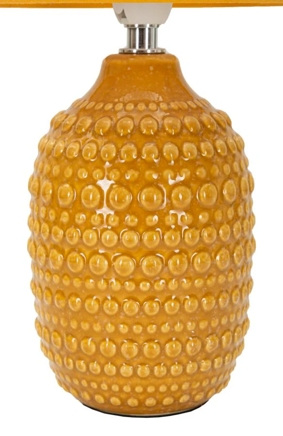 Lampada da Comodino Points Ocra Ø15x30,5 cm in Ceramica e Ferro e Tessuto Senape