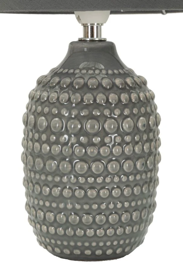 Lampada da Comodino Points Grigia Ø15x30,5 cm in Ceramica e Ferro e Tessuto Grigio