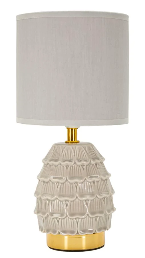 Lampada da Comodino Pigny Grigia Ø15x30,5 cm in Ceramica e Ferro e Tessuto Crema