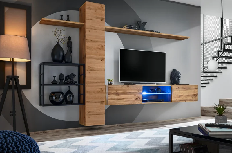 Libiana - Parete attrezzata industrial con base tv e scaffale - vari colori