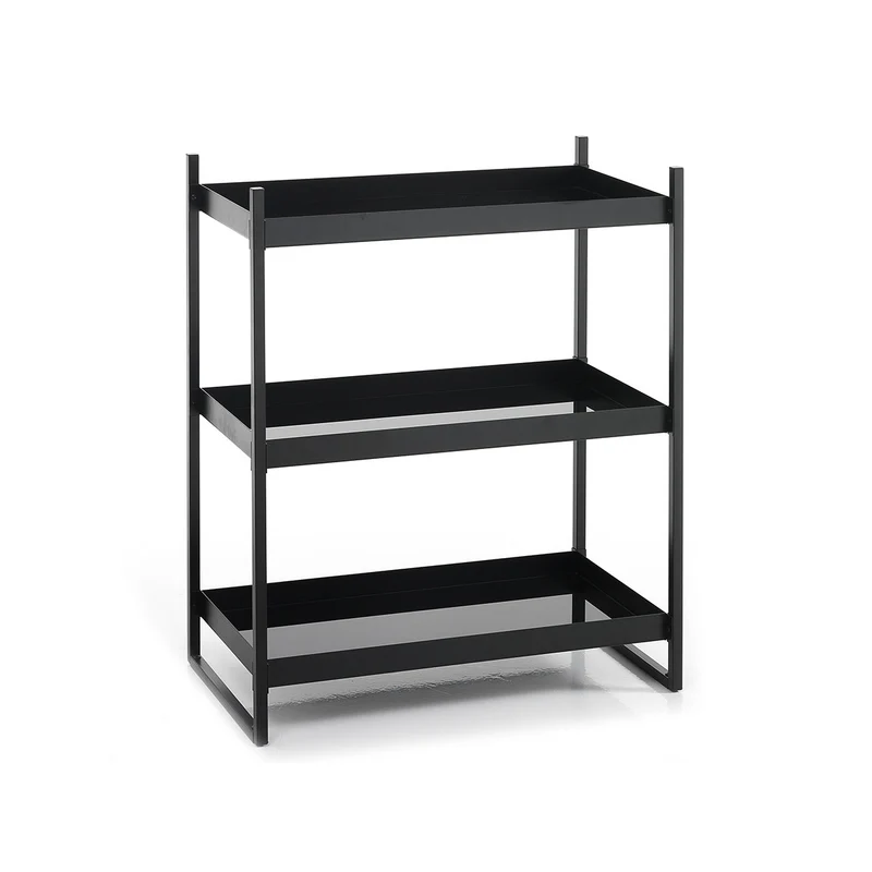 Scaffale libreria moderno in acciaio nero opaco con 3 ripiani cm 64x34x75h