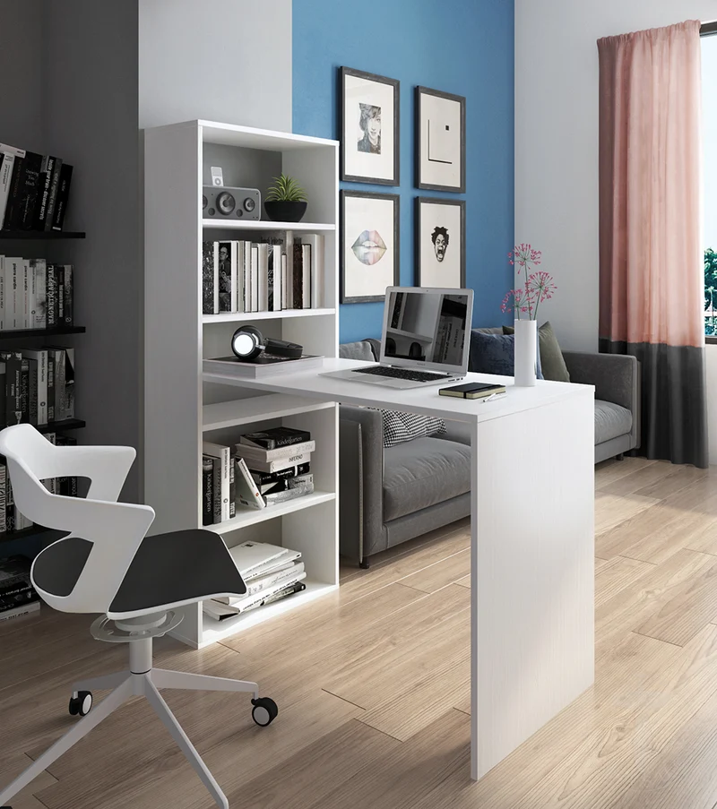 Scrivania moderna con libreria laterale in legno larice poro aperto cm 119x50x73h
