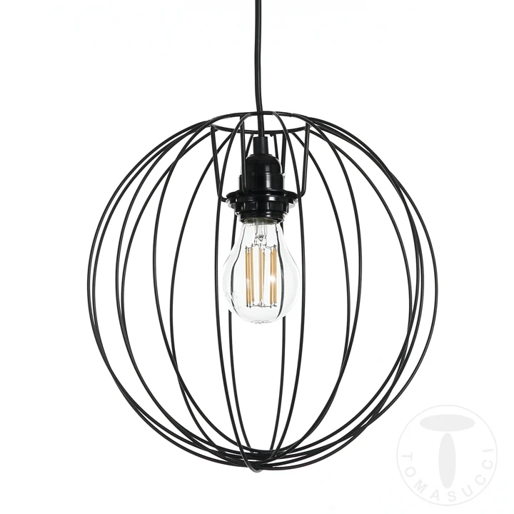 Lampadario a sospensione rotondo una luce paralume in metallo colore nero cm Ø 30x100h
