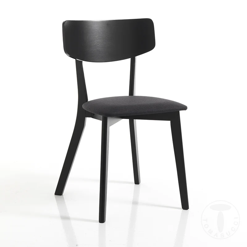 Set da 2 Sedia living in legno massello seduta in tessuto colore nero cm 44x47x80h